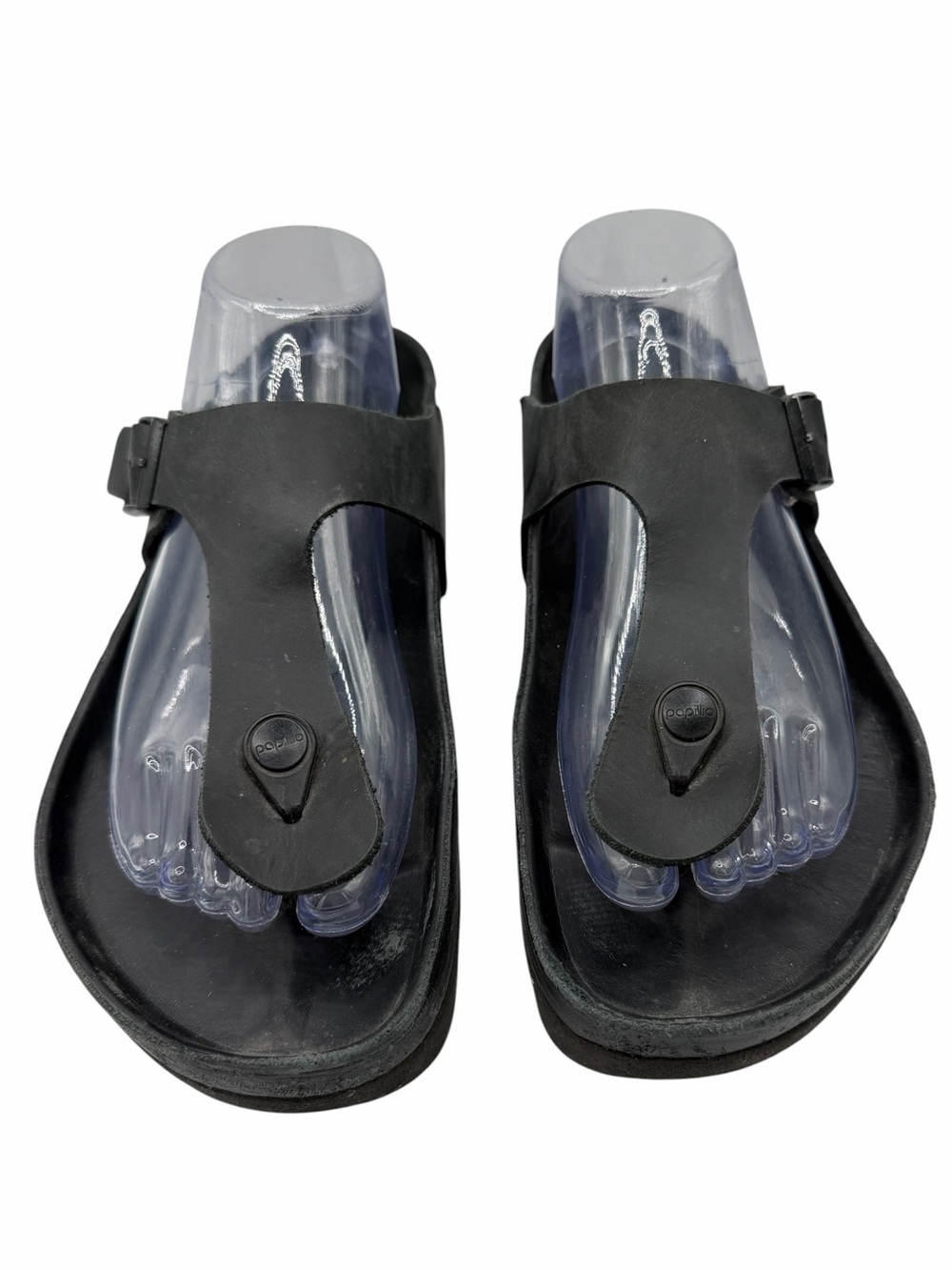 Papillio by Birkenstock Black Leather Platform Toe-Post Sandals - Size 41